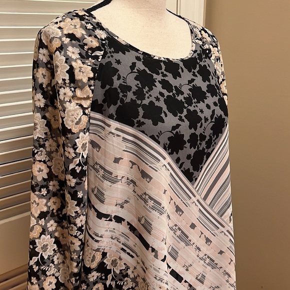 20. Calvin Klein Multi-Media Print Blouse in Grey and Black and Tan - Picture 5 of 15